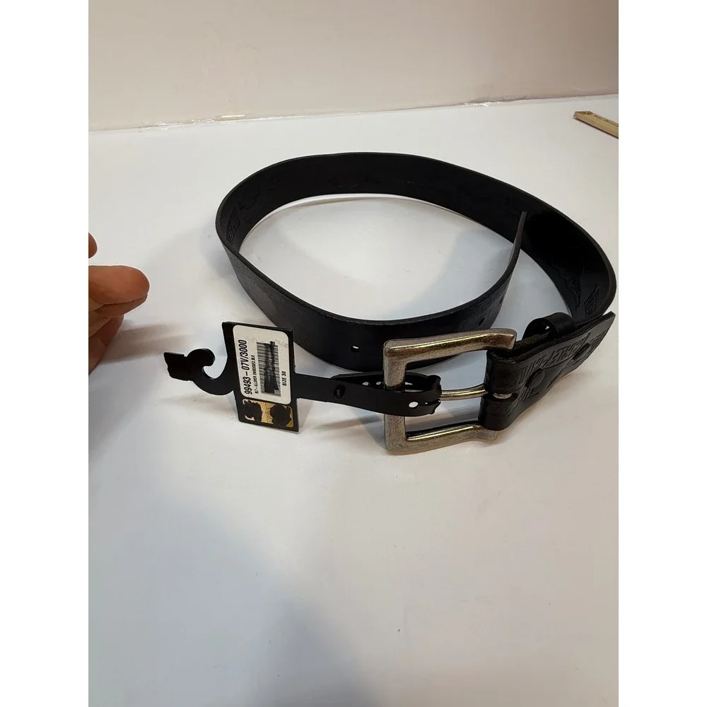 Harley-Davidson Mens Black Embossed Leather Belt Biker Logo 99493-07V Size 30